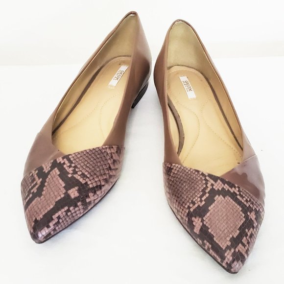 Geox Pespira Womens Pointy Toe Flats Shoes Snake Leather Rose Taupe 37 - Picture 1 of 11